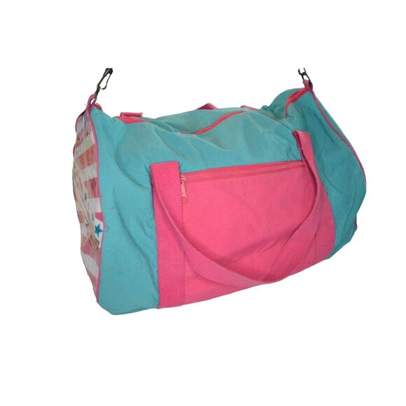 Vintage Coca-Cola Duffle Bag Teal & Pink Striped with Logo Nylon - Picture 11 of 12